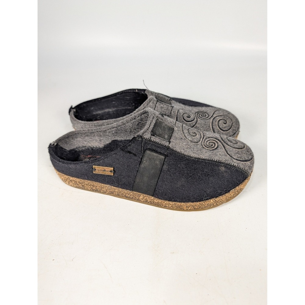 Haflinger Wool Clogs Black Gray Swirl Embroidery Cork Midsole Womens 40 / 9
